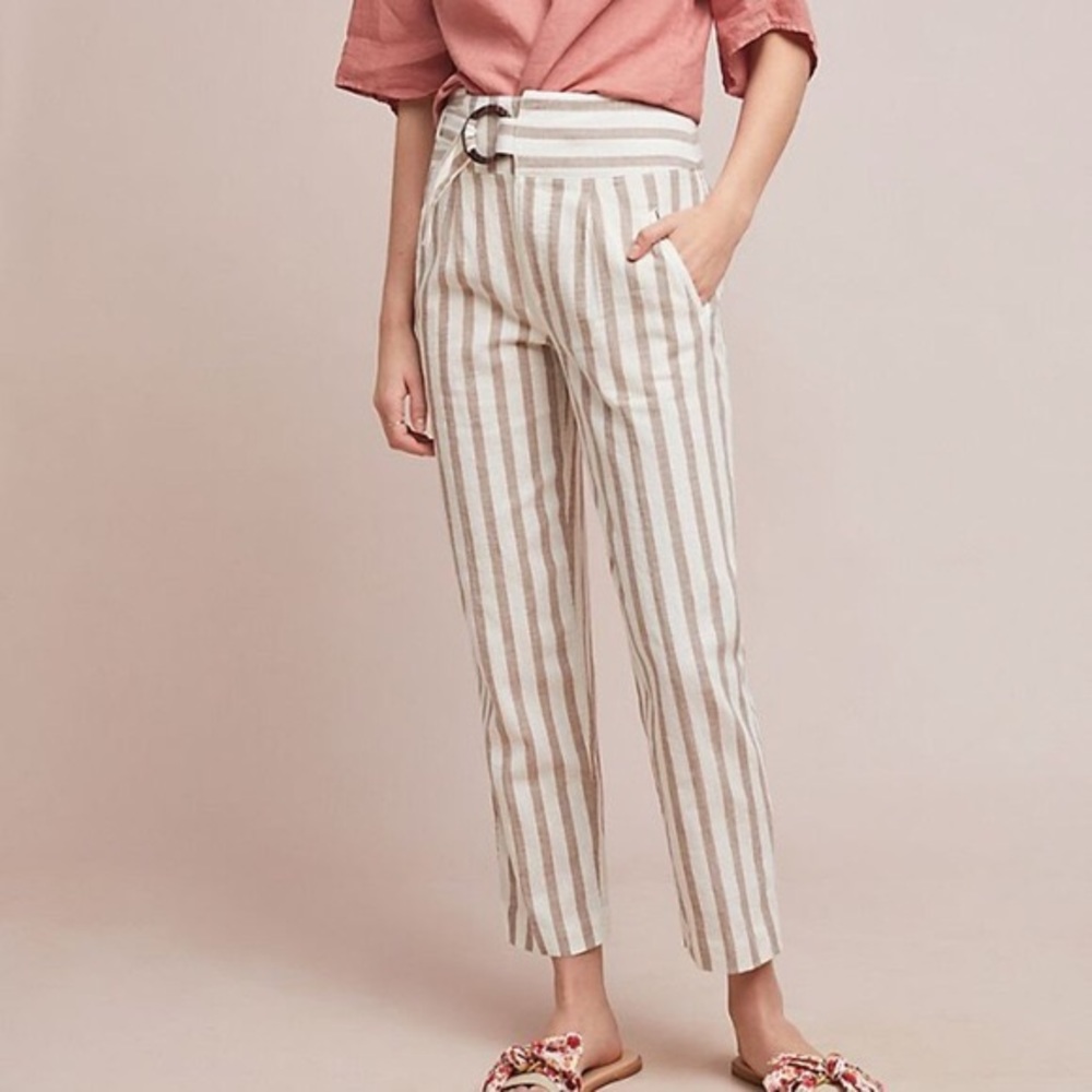 ANTHROPOLOGIE Oasis Linen Striped Pants
